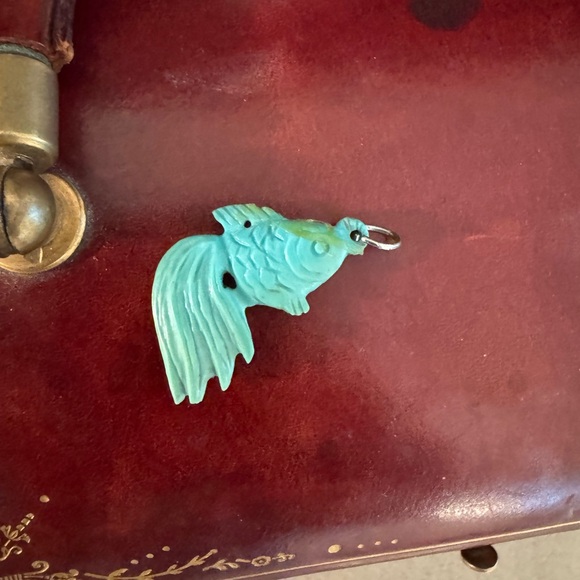 Vintage Koi Fish Carved Resin Pendant Charm Turquoise colored - Picture 1 of 5